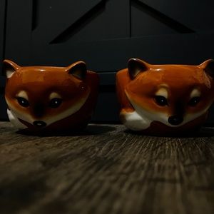 Set of 2 Fox Decorative Bowls Orange Black Brown White Home Kitchen